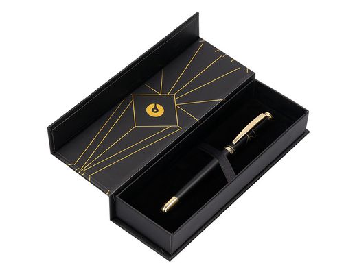 Pluma belius soiree aluminio color art deco negro y dorado tinta azul caja de diseño