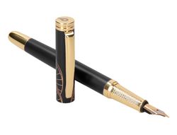 Pluma belius soiree aluminio color art deco negro y dorado tinta azul caja de diseño