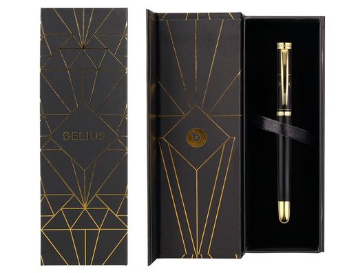 Pluma belius soiree aluminio color art deco negro y dorado tinta azul caja de diseño