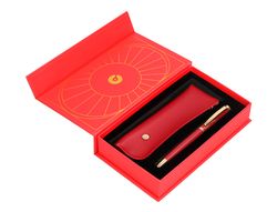 Pluma y estuche belius soiree color art deco granate y dorado tinta azul caja de diseño