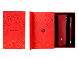 Pluma y estuche belius soiree color art deco granate y dorado tinta azul caja de diseño