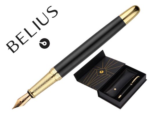 Pluma y estuche belius soiree color art deco negro y dorado tinta azul caja de diseño
