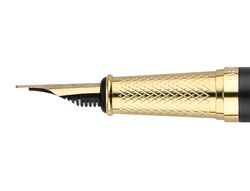 Pluma y estuche belius soiree color art deco negro y dorado tinta azul caja de diseño