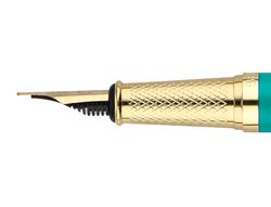 Pluma y estuche belius soiree color art deco turquesa dorado tinta azul caja de diseño