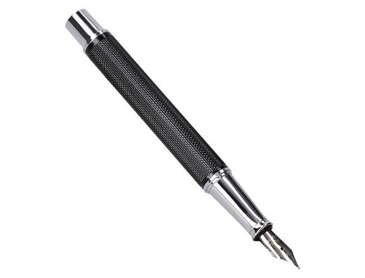 Pluma y estuche belius turbo aluminio textura punteada color negro y plateado tinta azul caja de diseño
