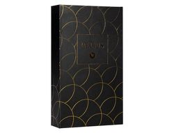 Pluma y estuche cuero belius passion dor aluminio textura cepillada color negro y dorado tinta azul caja diseño