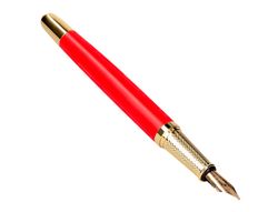 Pluma y estuche cuero belius passion dor aluminio textura cepillada color rojo y dorado tinta azul caja de diseño