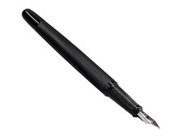 Pluma y frasco de tinta belius origen 1995 aluminio textura cepillada color negro tinta negra caja diseño