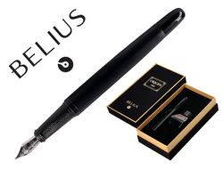 Pluma y frasco de tinta belius origen 1995 aluminio textura cepillada color negro tinta negra caja diseño
