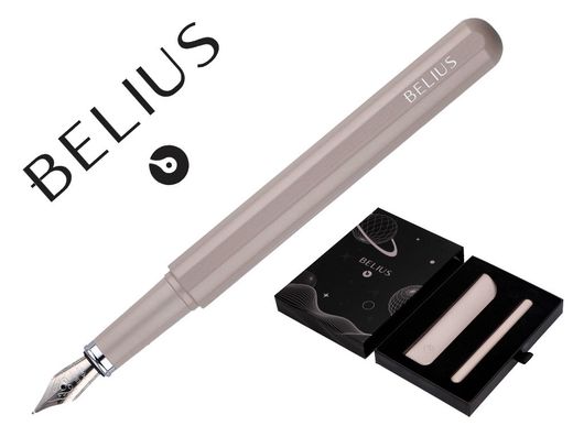 Pluma y funda de similpiel belius space b color minimalista gris tinta azul caja de diseño