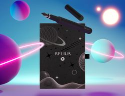 Pluma y funda de similpiel belius space b color minimalista negro tinta azul caja de diseño