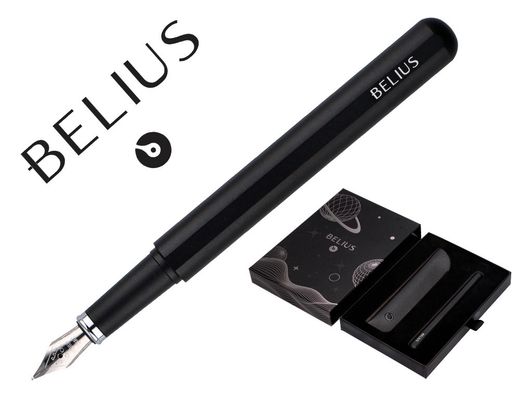 Pluma y funda de similpiel belius space b color minimalista negro tinta azul caja de diseño