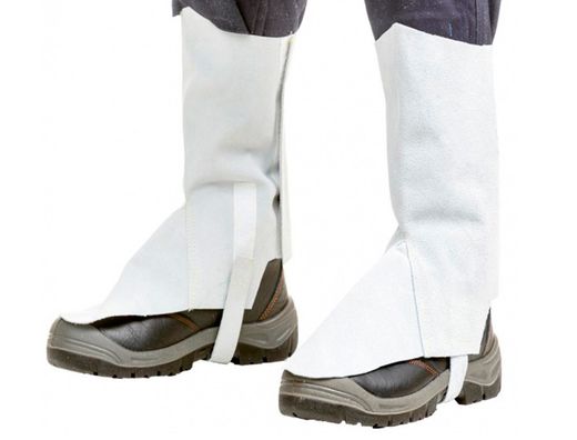 Polaina para soldador faru cuero al cromo ajustable con velcro y hebilla 40 cm