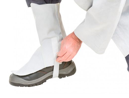 Polaina para soldador faru cuero al cromo ajustable con velcro y hebilla 40 cm