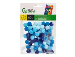 Pompones de colores liderpapel 1,5 cm tonalidades azules bolsa con 80 unidades