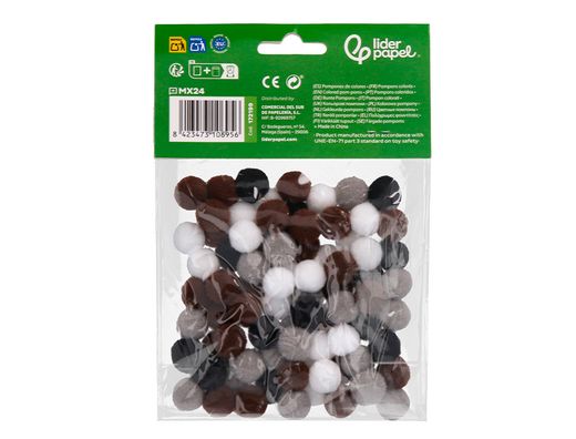 Pompones de colores liderpapel 1,5 cm tonalidades neutras bolsa con 80 unidades