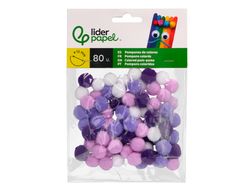 Pompones de colores liderpapel 1,5 cm tonalidades violeta bolsa con 80 unidades