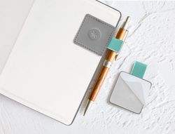 Portaboligrafo autoadhesivo antartik para cuaderno note con elastico hasta 15 mm grosor 1mm gris y turquesa