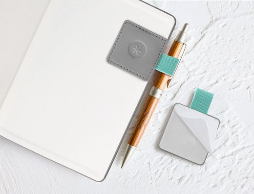 Portaboligrafo autoadhesivo antartik para cuaderno note con elastico hasta 15 mm grosor 1mm gris y turquesa