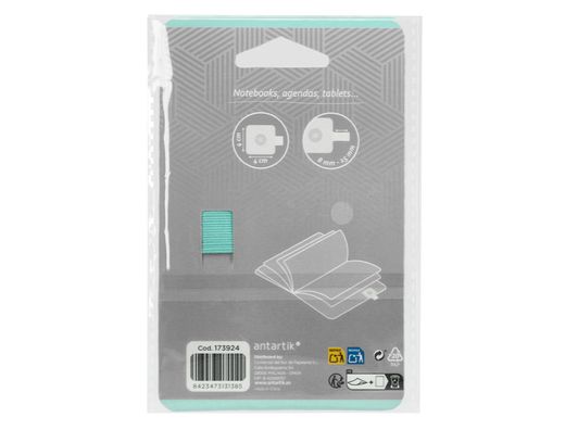 Portaboligrafo autoadhesivo antartik para cuaderno note con elastico hasta 15 mm grosor 1mm gris y turquesa