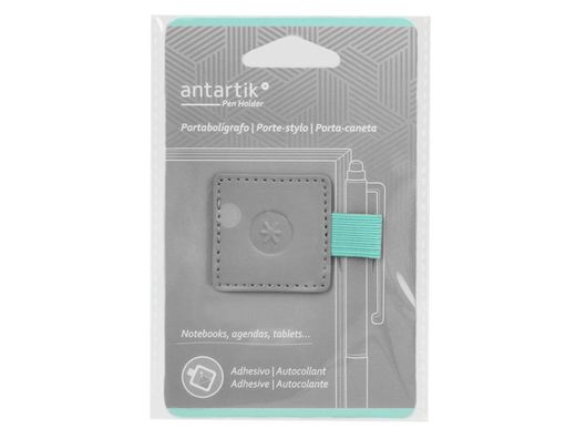 Portaboligrafo autoadhesivo antartik para cuaderno note con elastico hasta 15 mm grosor 1mm gris y turquesa