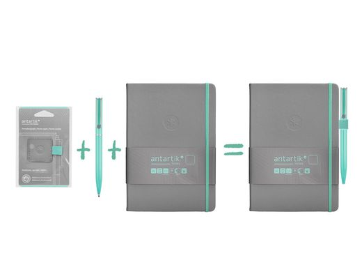 Portaboligrafo autoadhesivo antartik para cuaderno note con elastico hasta 15 mm grosor 1mm gris y turquesa
