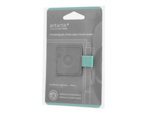 Portaboligrafo autoadhesivo antartik para cuaderno note con elastico hasta 15 mm grosor 1mm gris y turquesa