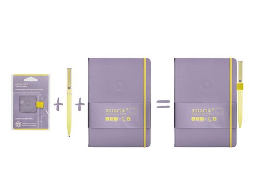 Portaboligrafo autoadhesivo antartik para cuaderno note con elastico hasta 15 mm grosor 1mm morado y amarillo