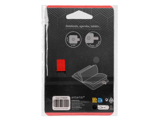 Portaboligrafo autoadhesivo antartik para cuaderno note con elastico hasta 15 mm grosor 1mm negro y rojo