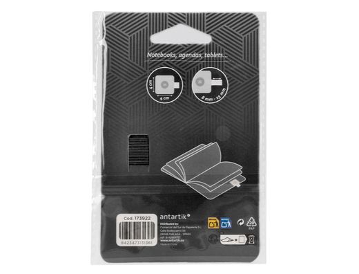 Portaboligrafo autoadhesivo antartik para cuaderno note con elastico hasta 15 mm grosor 1mm negro