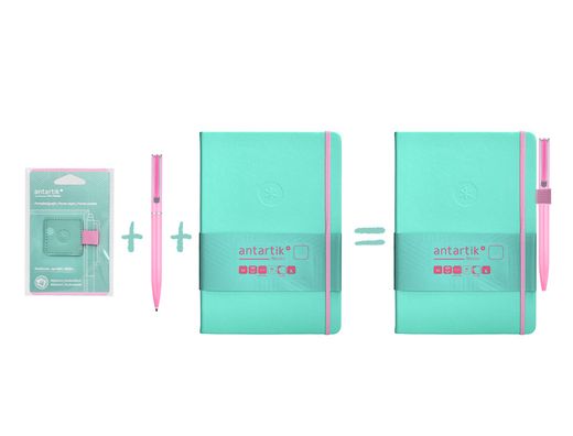 Portaboligrafo autoadhesivo antartik para cuaderno note con elastico hasta 15 mm grosor 1mm turquesa y rosa