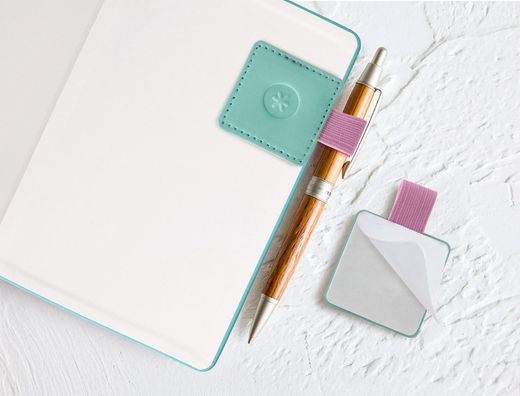 Portaboligrafo autoadhesivo antartik para cuaderno note con elastico hasta 15 mm grosor 1mm turquesa y rosa