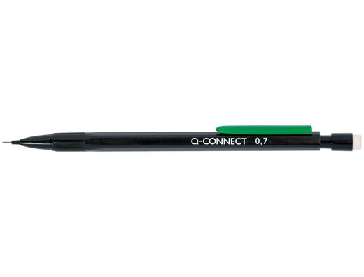 Portaminas q-connect 0.7 mm con 3 minas cuerpo negro con clip verde