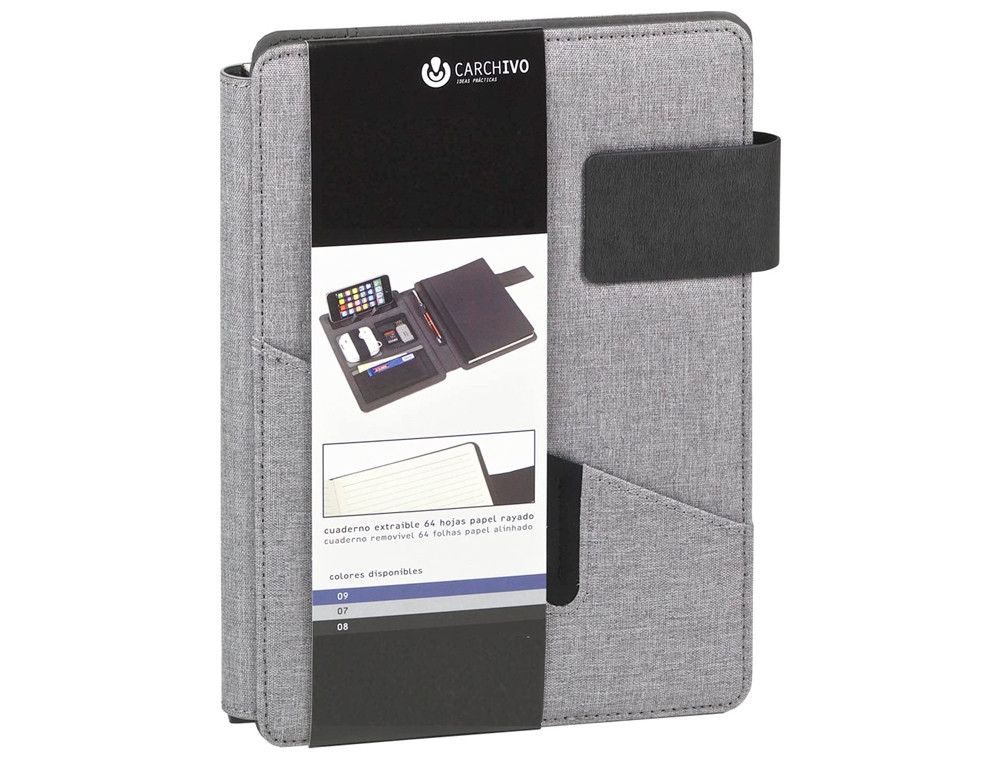 Portanotas carchivo venture DIN A5 con soporte smartphone cuaderno color gris