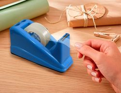 Portarrollo sobremesa q-connect plastico para cinta de 33 mt color azul 135x58x60 mm