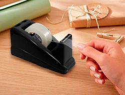Portarrollo sobremesa q-connect plastico para cinta de 33 mt color negro 135x58x60 mm