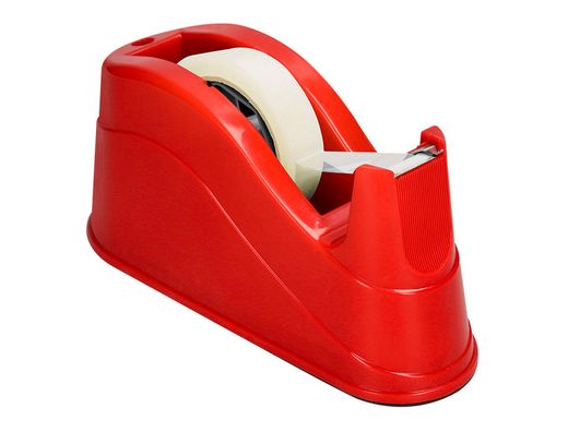 Portarrollo sobremesa q-connect plastico para cintas de 66 mt color rojo 220x100x70 mm