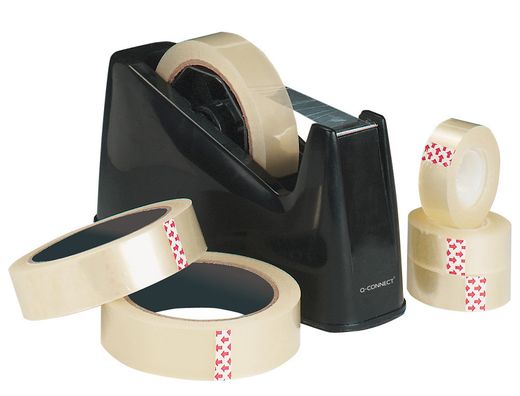 Portarrollo Sobremesa Q-Connect Plastico para Cintasde 33 y 66 Mt Negro