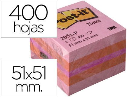 POST-IT CUBO notas adhesivas 400h Rosa 51x51mm 2051-P