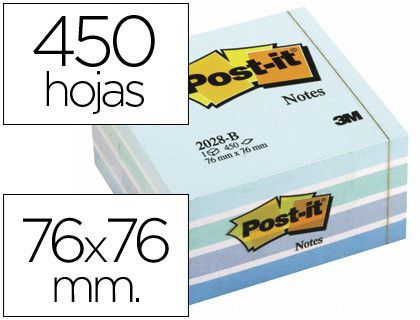 POST-IT CUBO notas adhesivas 450h 76x76mm Acuarela azul 2028B