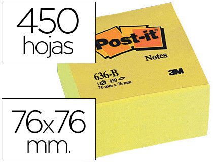 POST-IT CUBO notas adhesivas 450h 76x76mm Amarillo 636-B