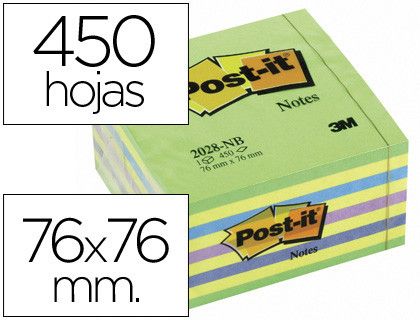 POST-IT CUBO notas adhesivas 450h 76x76mm neón azul/verde 2028NB