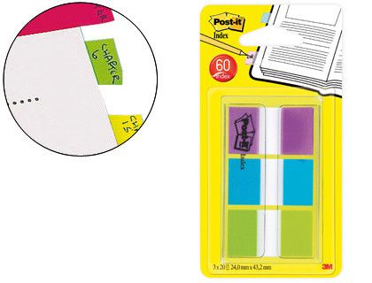 POST-IT ÍNDEX 3x20 Índices/ud 25,4 x 43 mm Violeta, verde y azul