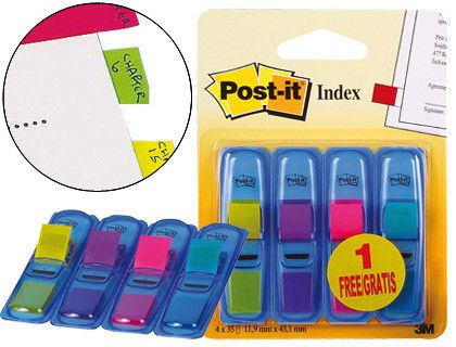 POST-IT INDEX Pack 3+1 gratis 25,4 x 43,1 mm Colores surtidos