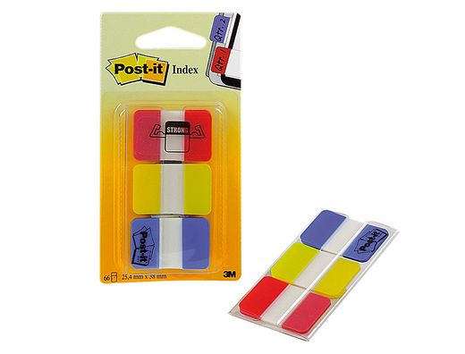 POST-IT INDEX RÍGIDOS Adhesivos rojo, amarillo y azul 25.4x38mm XA004806312