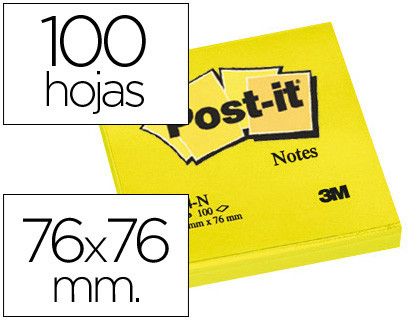 POST-IT Notas adhesivas 100h Amarillo neon 76x76mm