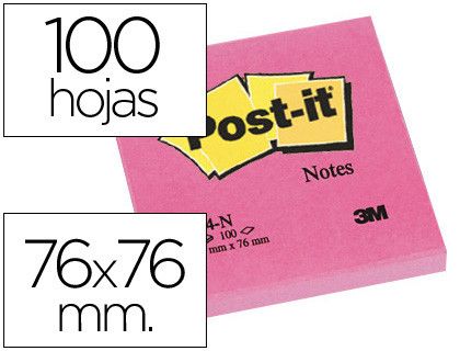 POST-IT Notas adhesivas 100h Rosa neon 76x76mm