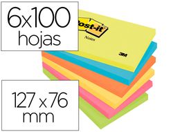 POST-IT Notas adhesivas Gama Energia Pack 6 blocs 100h Colores surtidos 76x127mm