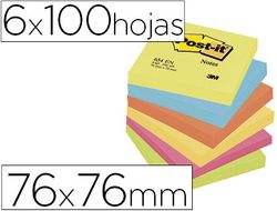 POST-IT Notas adhesivas Gama Energia Pack 6 blocs 100h Colores surtidos 76x76mm