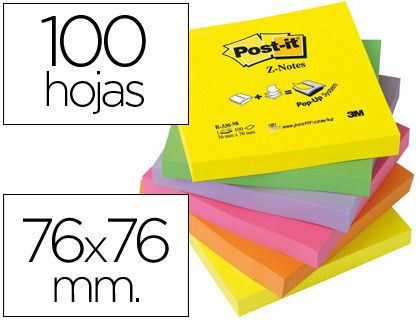 POST-IT Notas Z-Notes Pack 6 blocs Neon surtidos 76x76mm Ref.FT510089939